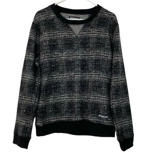 Betabrand Plaid Sweater Sweatshirt Womens Size Small Wool Black Gray Crewneck